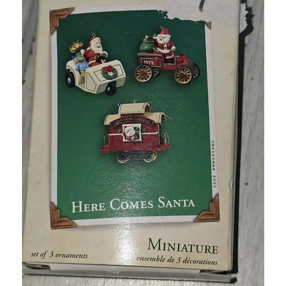 Vtg 2003 Here Comes Santa Miniature-Motorcar,Caboose Golf Cart Hallmark Ornament